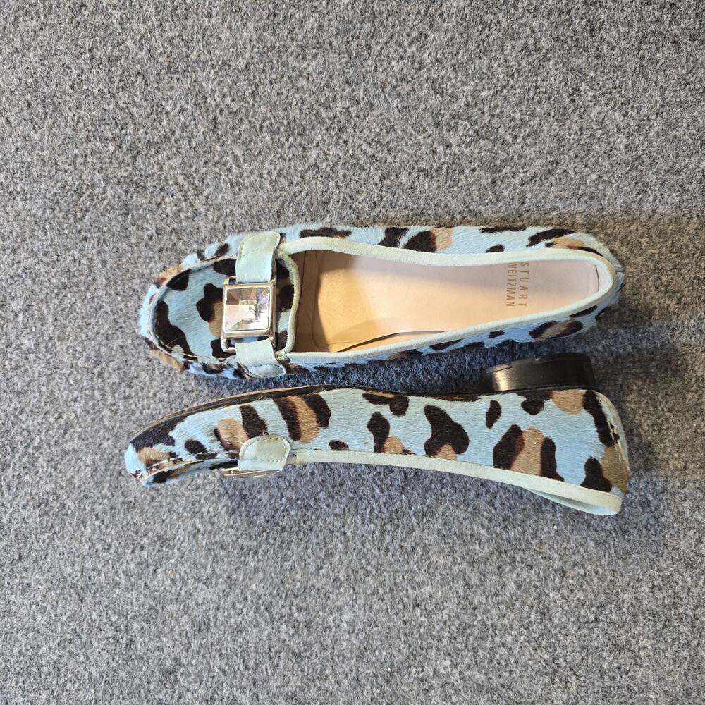 Stuart Weitzman Shoes Womens Size 9 Blue Leopard Calf Hair Loafer Buckle Capsule